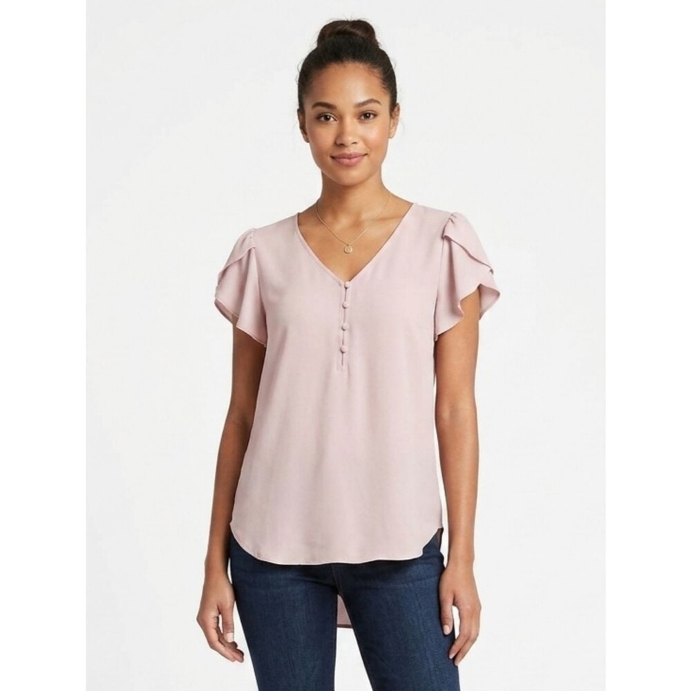 Philosophy NWT Flutter Sleeve Button Front Blouse Pink XS